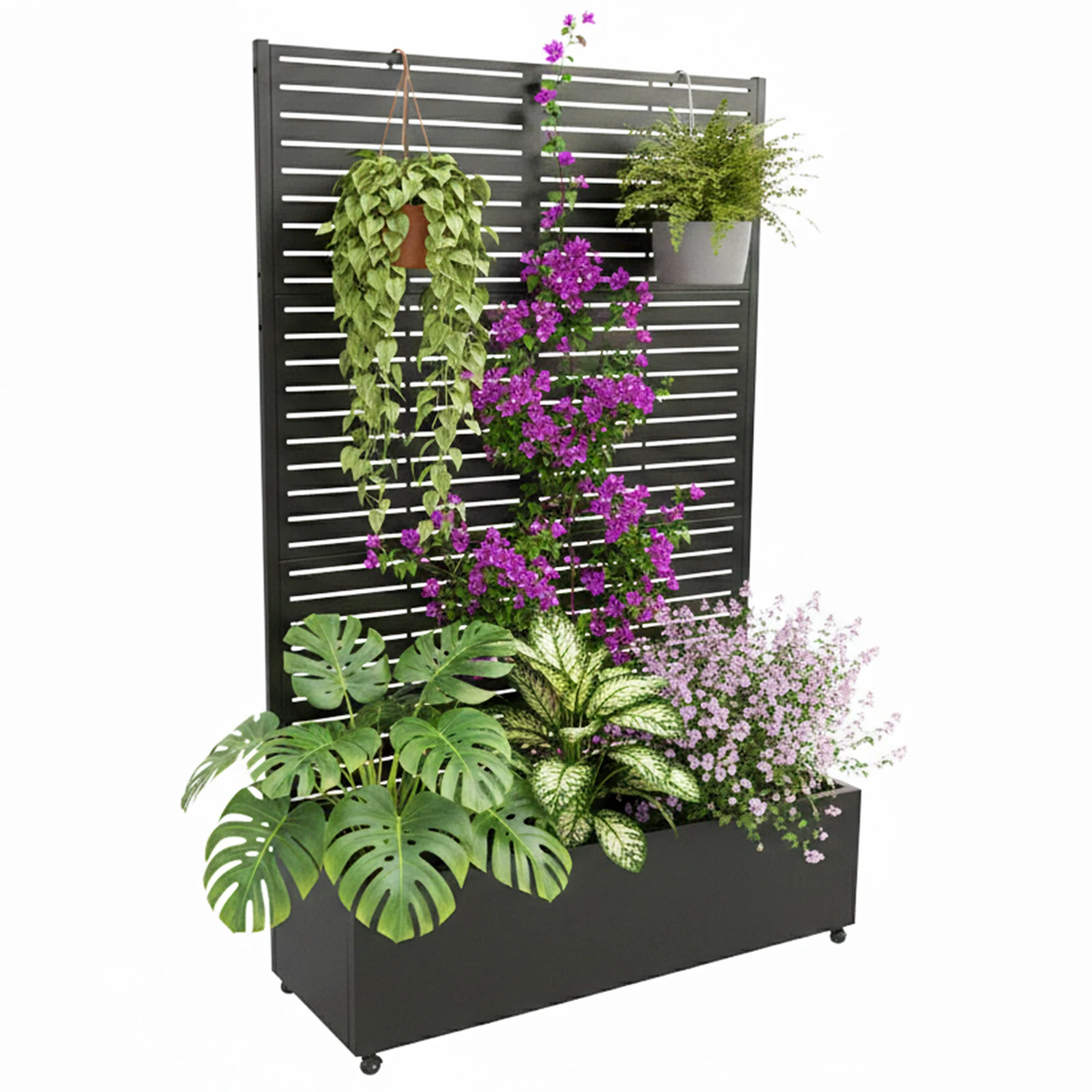 Mobile Metal Raised Garden Bed with Trellis & Privacy Screen, 72