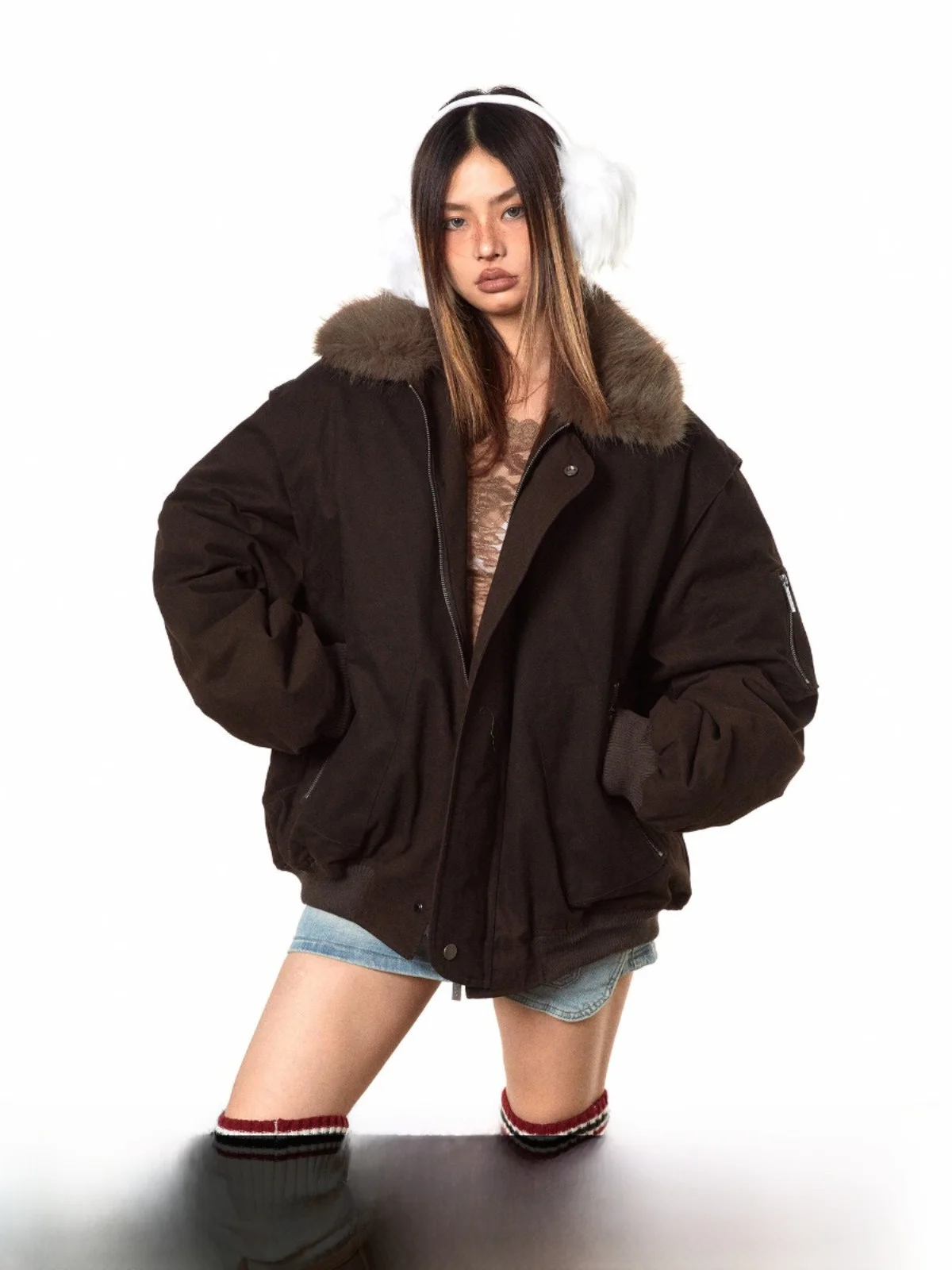 High Quali American Sle Parka down Jaet with Large Fur Collar 90 White Du down Winter Warm Thiened Cotton Fabric