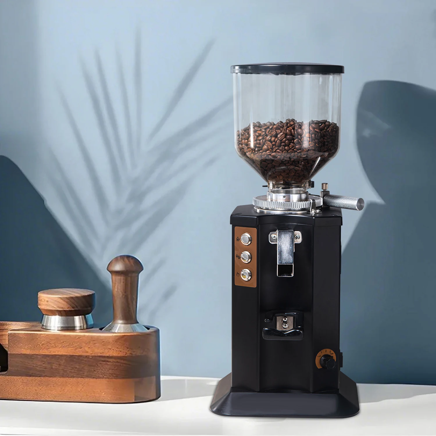 

MOSEENER Automatic Commercial Stainless Steel Conical Burr Electric Coffee Grinder Machine Portable for Household Use Manual