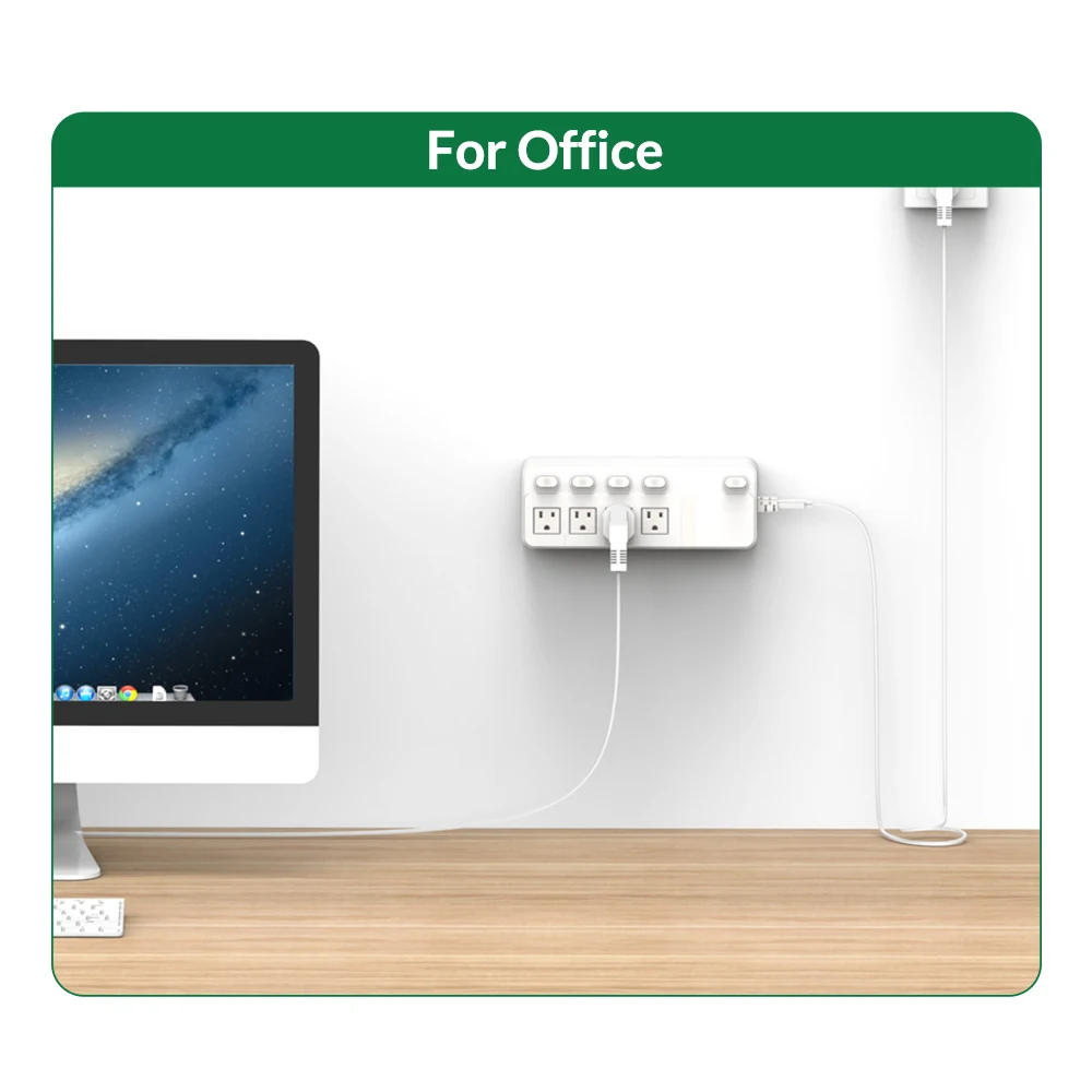 ORICO US Plug 4 AC-uitgangen Stekkerdoos Sub-schakelaar Verlengsnoer 1875 W Stopcontacten voor thuiskantoor opladen