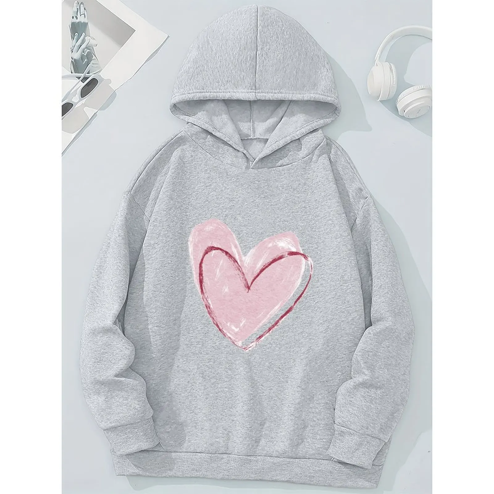 

Women Fashion Plus Velvet Casual Loose Sweatshirt Loose Pullovers Winter Comfortable Berry Printed Hoodies Long Sleeve Tops