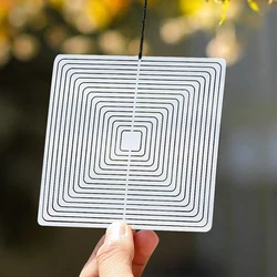 Square Wind Spinner 3D Rotating Weather Vane Flowing Effect Wind Chimes Hanging Stainless Steel Mirror Reflective Wind Driver