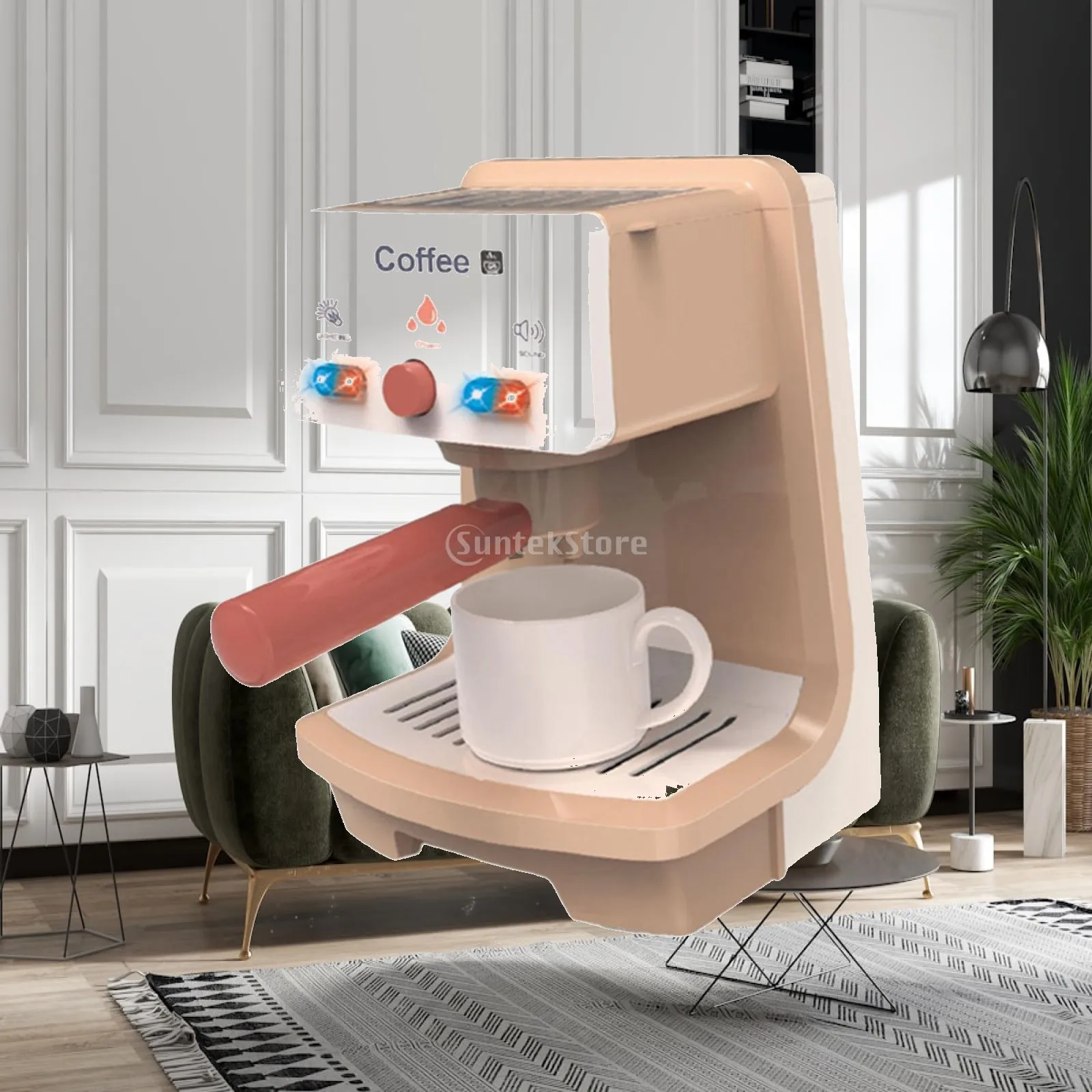 Interactive Coffee Maker Toy for Kids Pretend Barista Play Kitchen Montessori Educational Playset with Sound and Light for