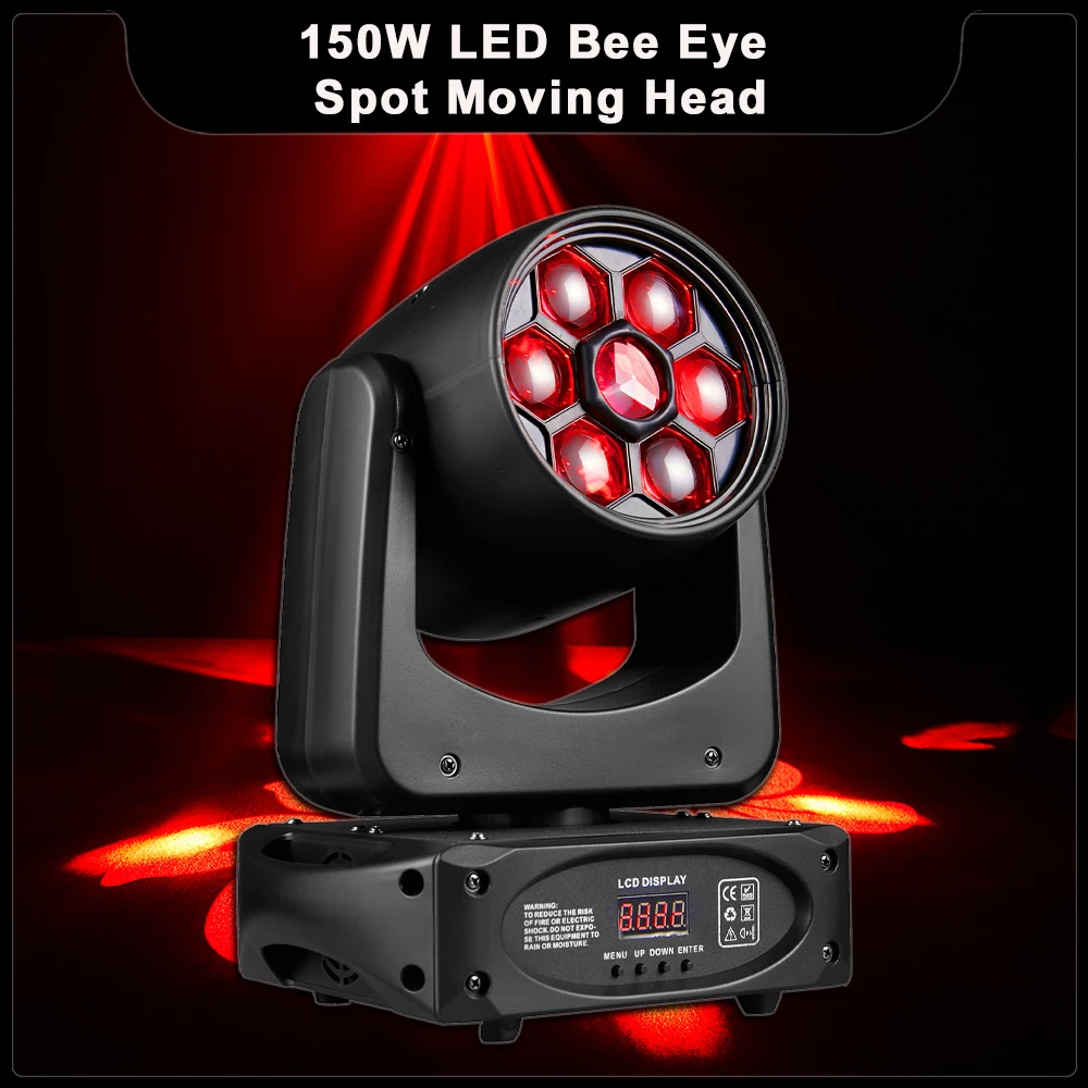 

YUER 150W LED Bee Eye Beam Spot Strobe Moving Head Light DMX For DJ Bar Disco Party Club Christmas Lighting Stage Effect Lights