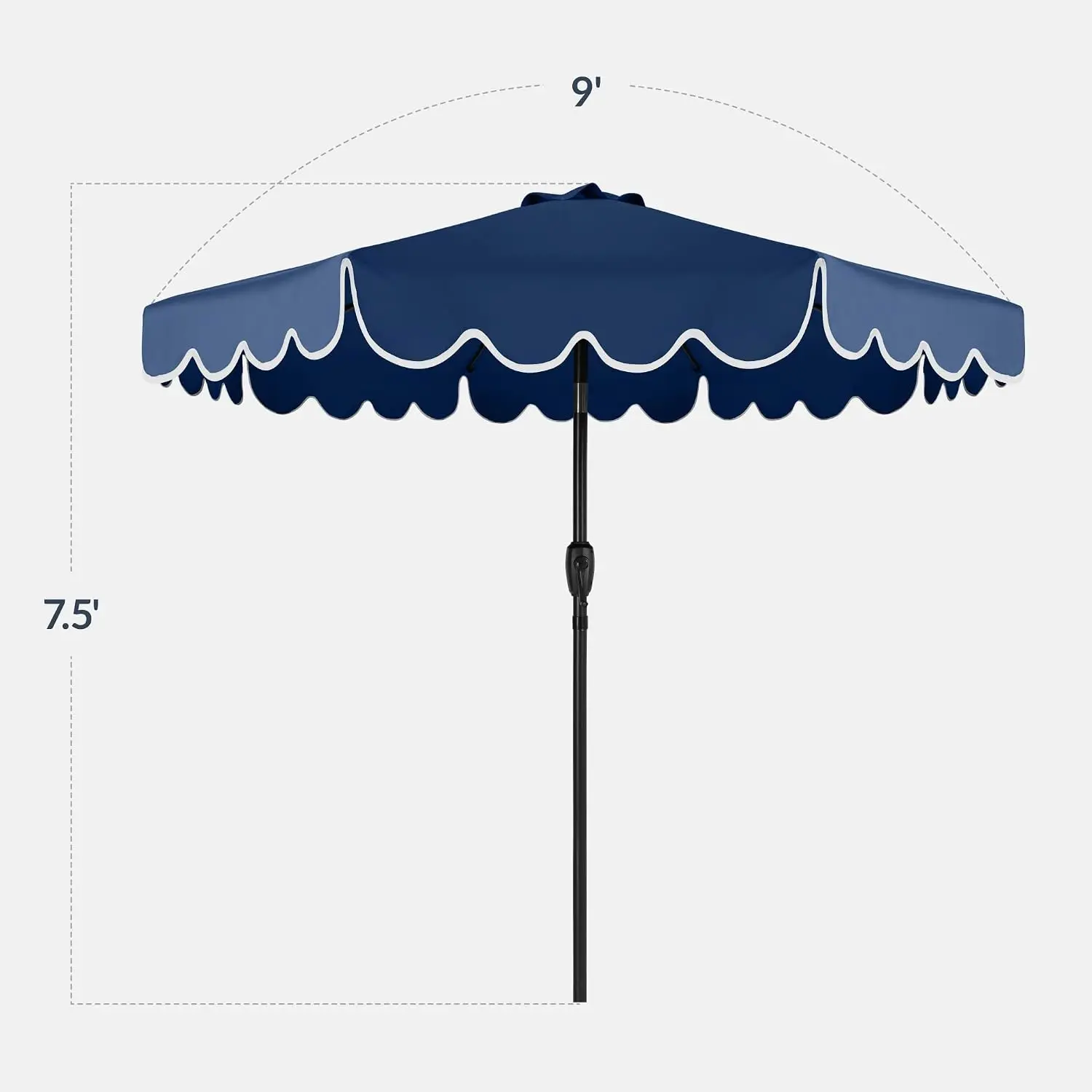 9ft Patio Market Umbrella with Scallop Trim, UV-Fade-Resistant 210g Canopy, Crank & Tilt, Wind Vent, Heavy-Duty Frame - Navy