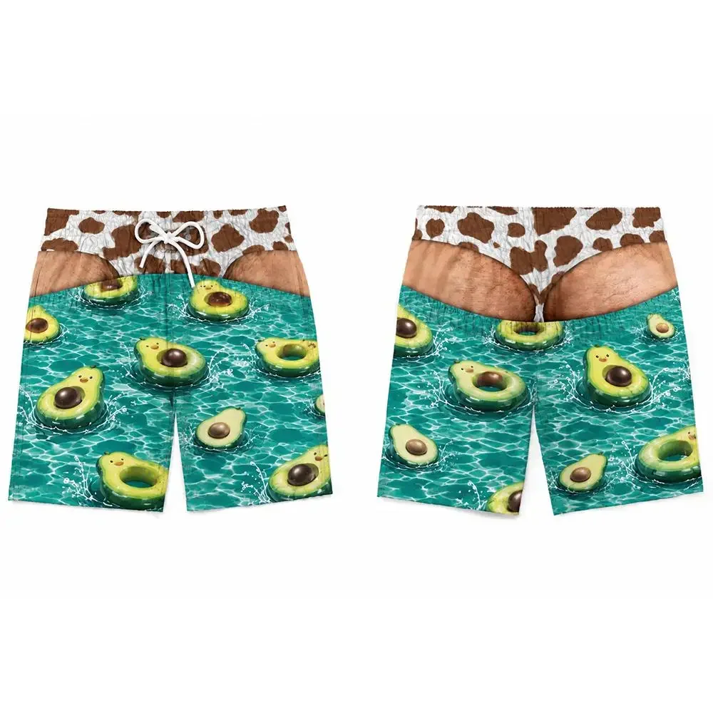 Gag Gift Men Swimming Trunks Optical Illusion Fake Cow‑Spot Brief Cute Avocado Pool Float Print Beach Vacation Party Shorts