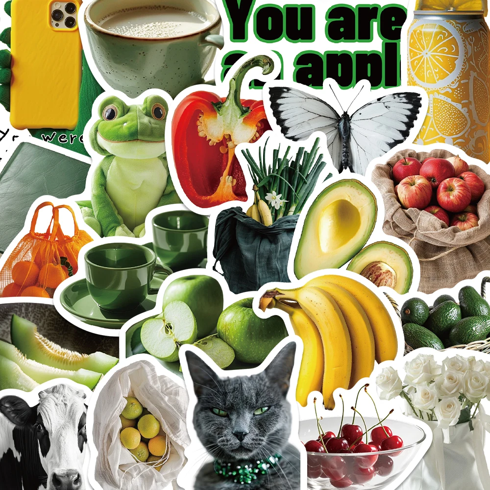 

30PCS Green Valley Series Stickers INS Style Vegetable & Fruit Decals For Scrapbook Laptop Skate Fridge Cartoon Graffiti Sticker