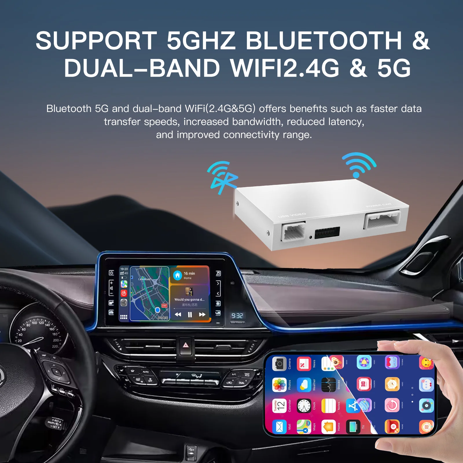 CARABC Wireless Apple Carplay Android Auto For TOYOTA RAV4 Corolla Tacoma Camry CHR Tundra Highlander Prius 4Runner Yaris Module