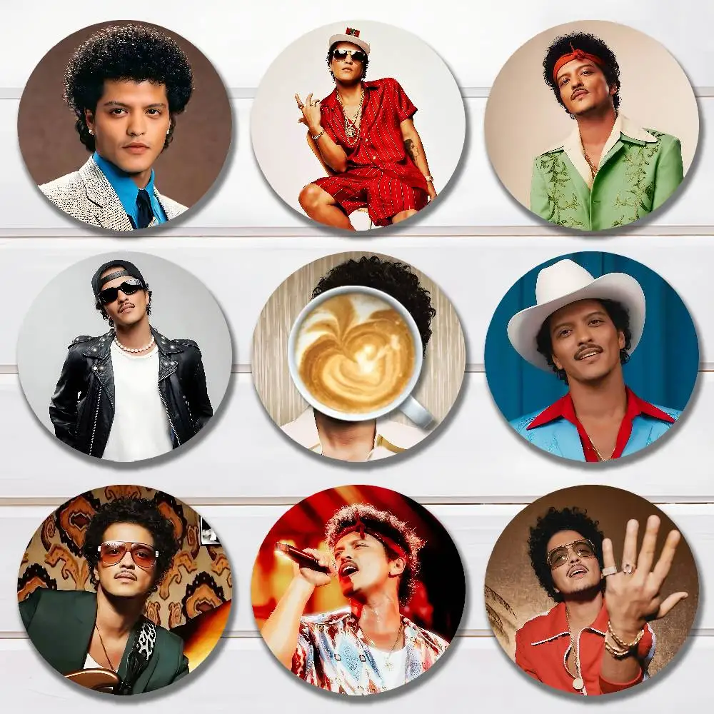 

B-Bruno M-Mars 24K Magic Round Wooden Coasters For Cute Design Suitable for Drinks Tea,Coffee Home Perfect Gift