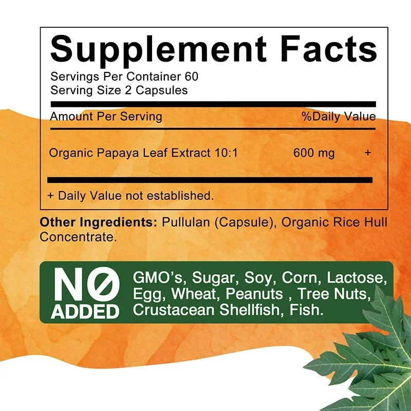 Papaya Leaf Extract Capsules - Supports Platelets, Promote Intestinal Health, Bone Marrow & Spleen Support, Improves Immunity