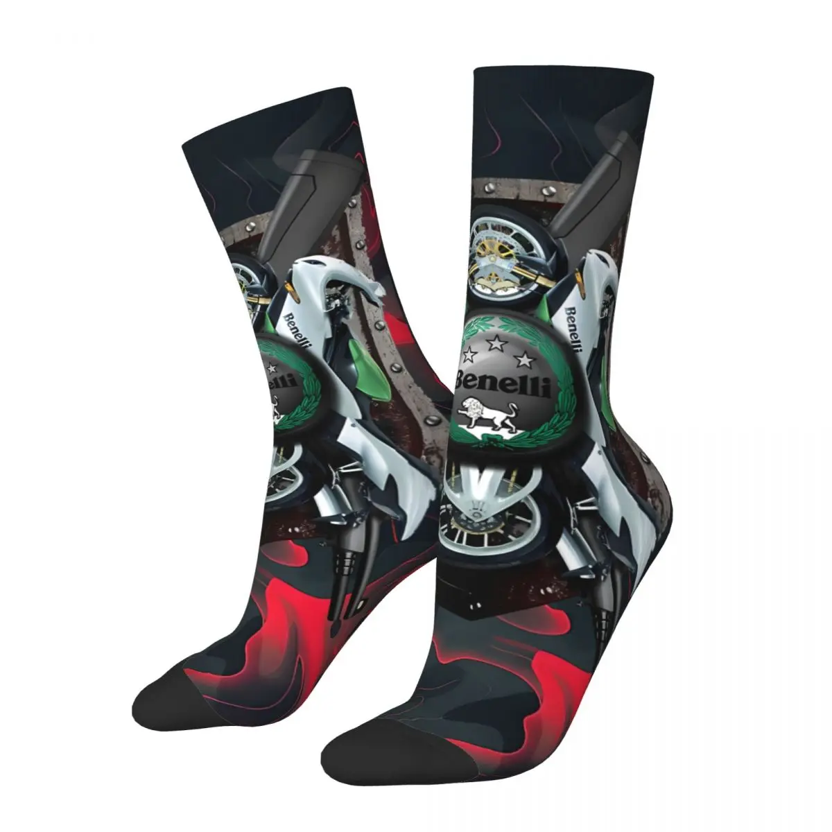 Hip Hop Retro Slick Crazy Men's compression Socks Unisex SS-Benellis Street Style Seamless Printed Funny Novelty Happy Crew Sock