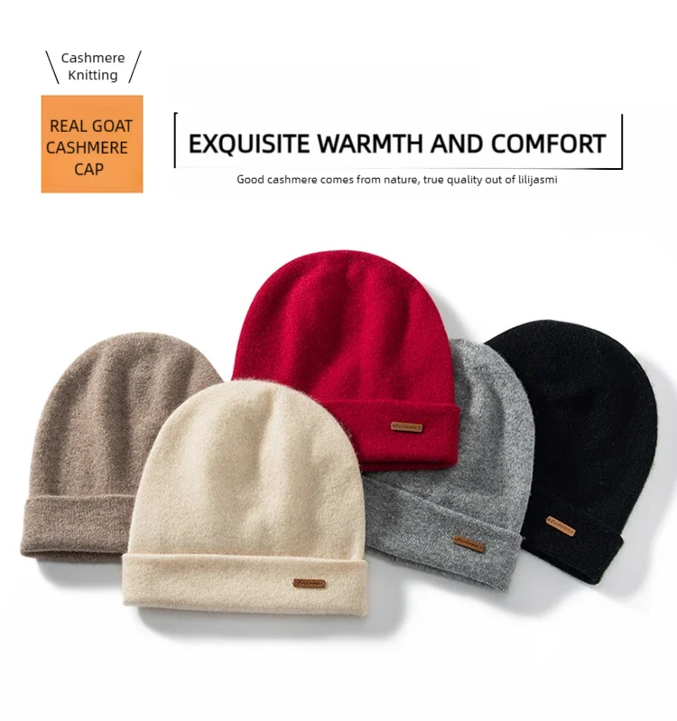100 % Kaschmir, 2-lagige Mützen, solide Strickmützen, Unisex-Mütze, lässig, für Herren, Neujahr, Sonderpreis, Basic, weich, Damen, warme Haarmütze – Detail 2