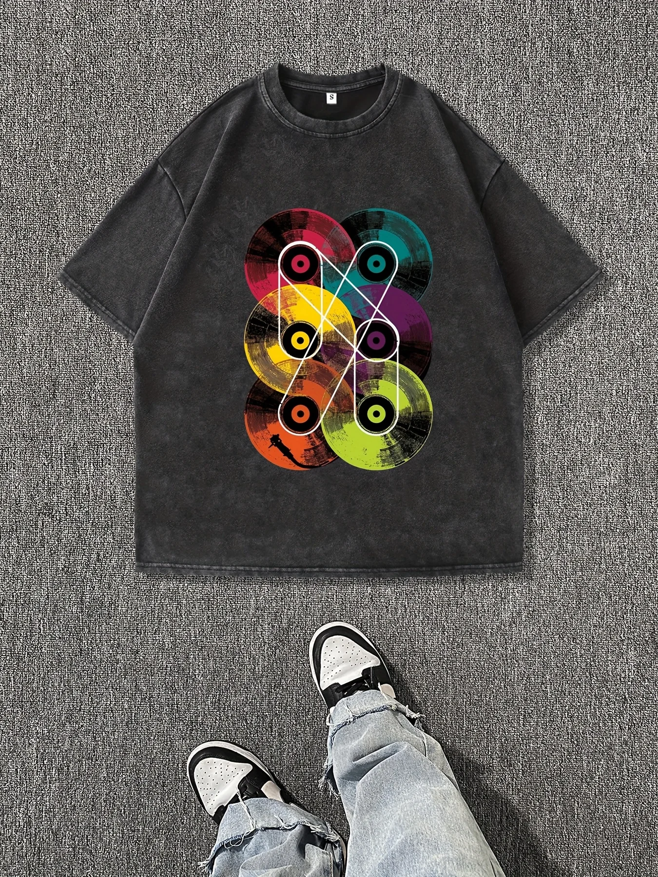 

Женская футболка с рисунком виниловых пластинок в стиле ретро — повседневная футболка в уличном стиле с круглым вырезом и коротким рукавом