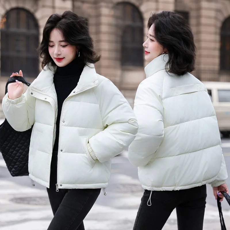 Autumn/Winter Jacket Korean Short Down Cotton Jacket Retro Imitation PU Leather Cotton Jacket Winter Bread Coat Female Outerwear