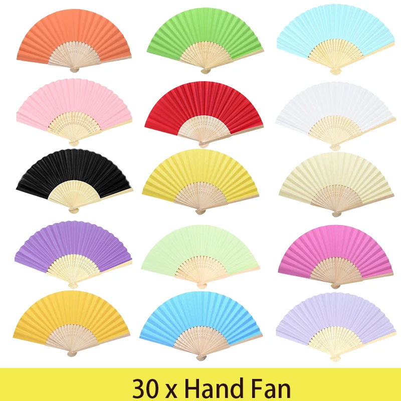 

30Pcs Paper Bamboo Folding Hand Fan Wedding Fsahion Fans Party Decor Art Craft Chinese Dance Fan Home Ornaments Gifts