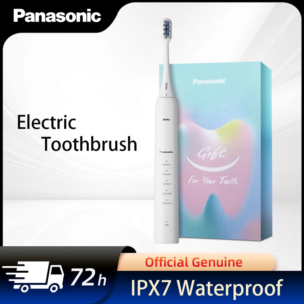 

Panasonic electric toothbrush unisex white 5 cleaning modes wireless charging IPX7 waterproof body soft bristles home use