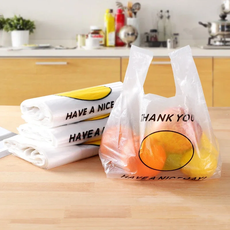 Have A Nice Day Thank You Plastic Tote Bags, Disposable T-Shirt Shopping Carryout Bags for Retail and Takeaway