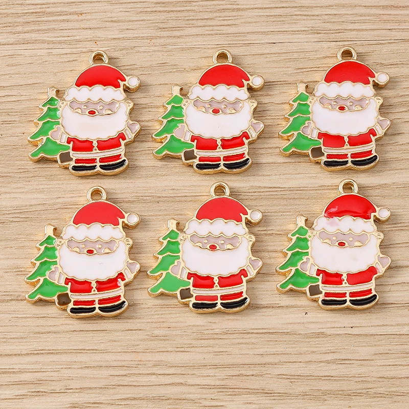 10 Stück gemischte niedliche Emaille-Anhänger mit Weihnachtsbaum-, Glocken- und Weihnachtsmann-Motiven für die Schmuckherstellung, Ohrringe, Halsketten, DIY-Bastelzubehör – Detail 5