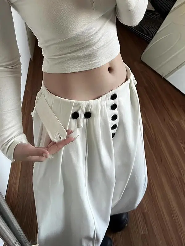 White Thick Wide Leg Casual Pants Women's Autumn Winter New Style Super Beautiful Loose Small Size Straight Long Trousers