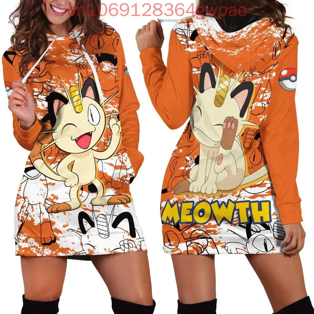 

Pokemon Garchomp and Meowth Women's Hoodie Dress Sweater Fashion Pikachu PKM Dress Sweatshirt Dress 3d Print Women's Sweatshirts