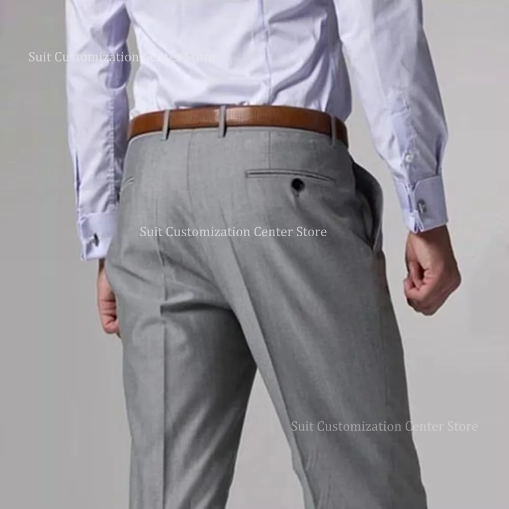 بدلات رمادية كاجوال وسيم للرجال صدر واحد وطية صدر مدببة بلون سادة مناسبة عمل رفيعة مكونة من 3 قطع سترة وسراويل