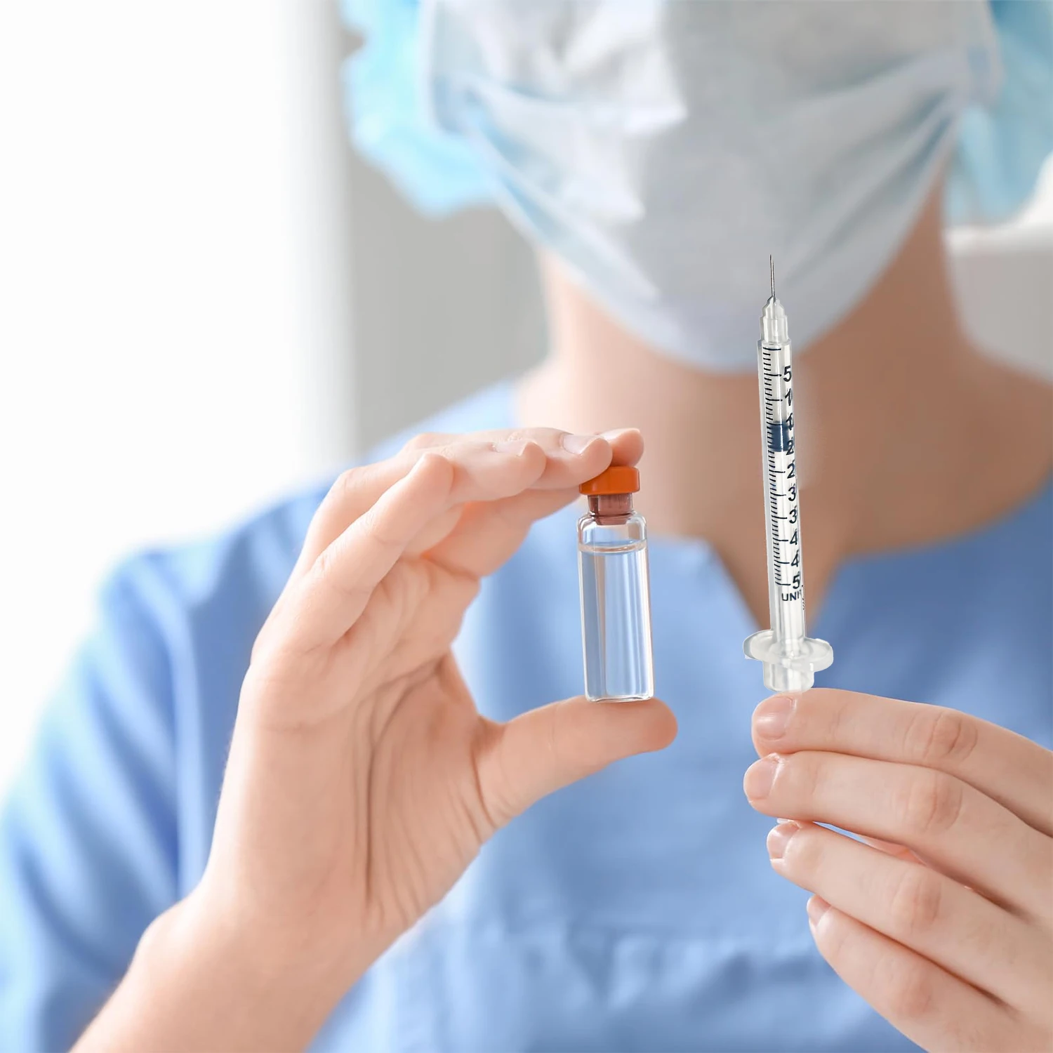 50/100 Stück 0,5 ml 30G 8 mm Einweg-sterile orangefarbene Insulinspritze mit 5/16" Nadel, einzeln verpackt für die Tierfütterung, Kunststoff – Detail 5