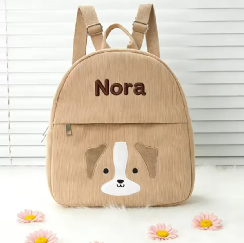 Custom Embroidery Name Cartoon Teddy Bear Corduroy Children's Kindergarten Bag, Embroidered Name Cute Baby Backpacks Kids Gifts