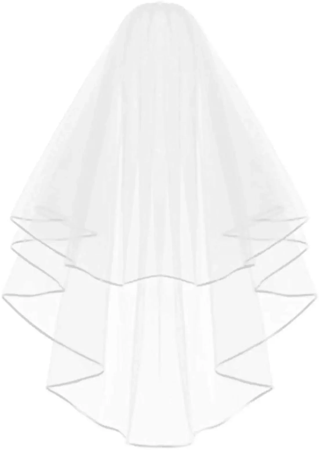 

White Double Ribbon Edge Center Cascade Bridal Wedding Veil with Metal Comb