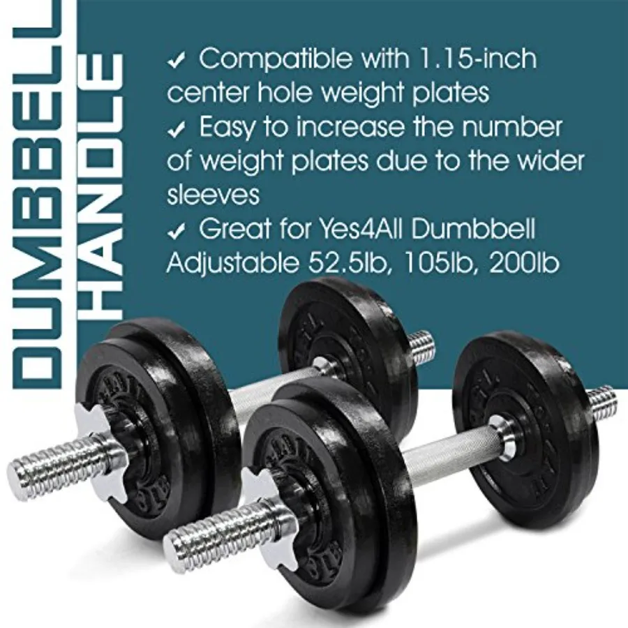 Yes4 جميع مقابض الدمبل القابلة للتعديل مقاس 1.15 بوصة مع أطواق بطول 16 بوصة لثقوب لوحة 1.15 بوصة مثالية لصالة الألعاب الرياضية المنزلية والقوة