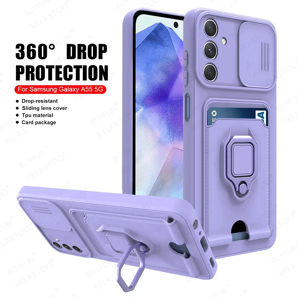 Multifunctional Case with Ring Stand For Samsung Galaxy A55 A35 A25 5G A15 4G A05 A05s Card Hoder Cover Samson Sumsung A 55 55A