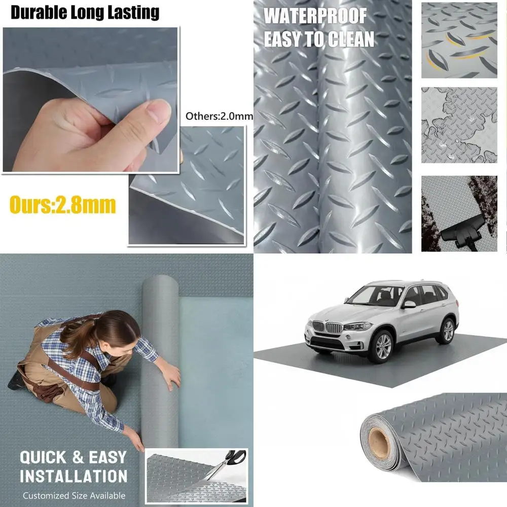 

Thick PVC Garage Floor Mat - Heavy-Duty Waterproof Non-Slip Protector for Cars, Trailers, SUVs, Basements, Gyms (Gray) - 1ft x 5