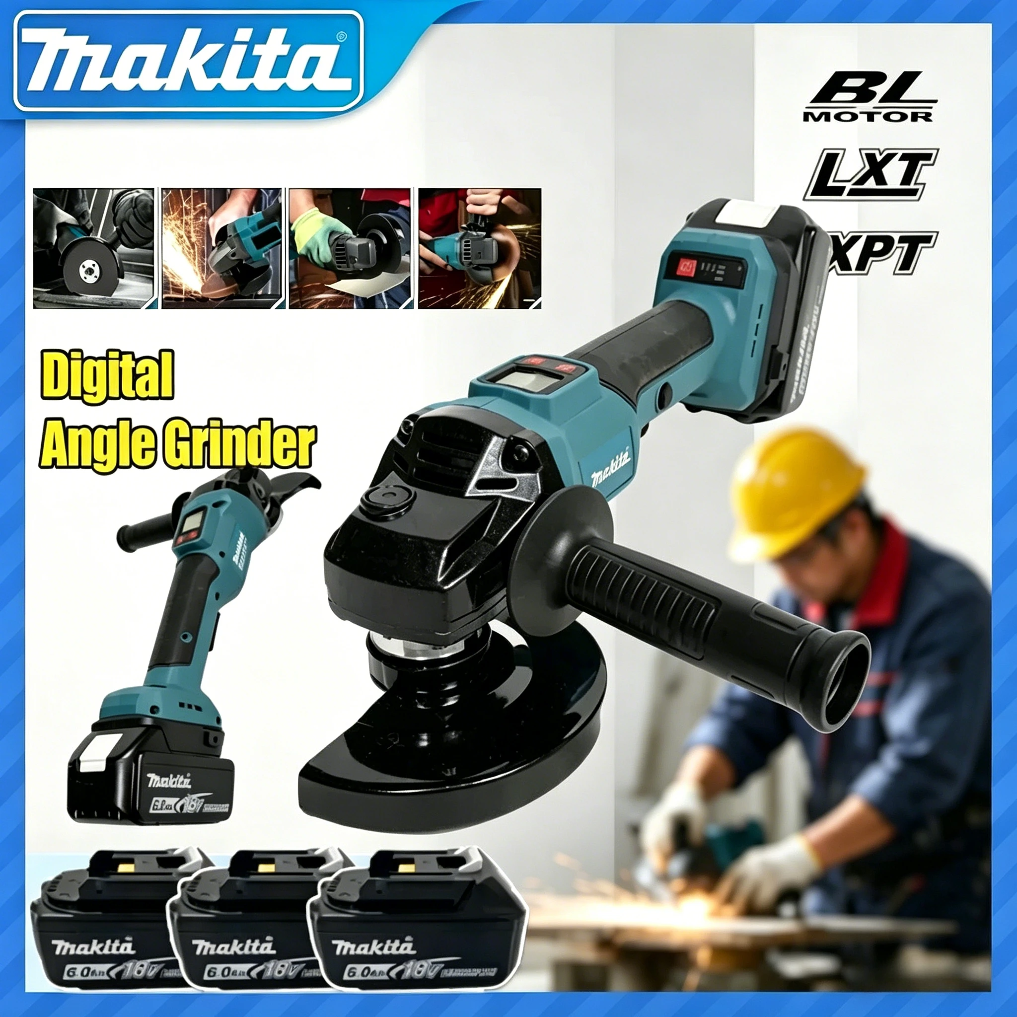 

Угловая шлифовальная машина Makita 18В с бесщеточным двигателем и цифровым дисплеем, электроинструмент для полировки и шлифовки, для домашнего использования