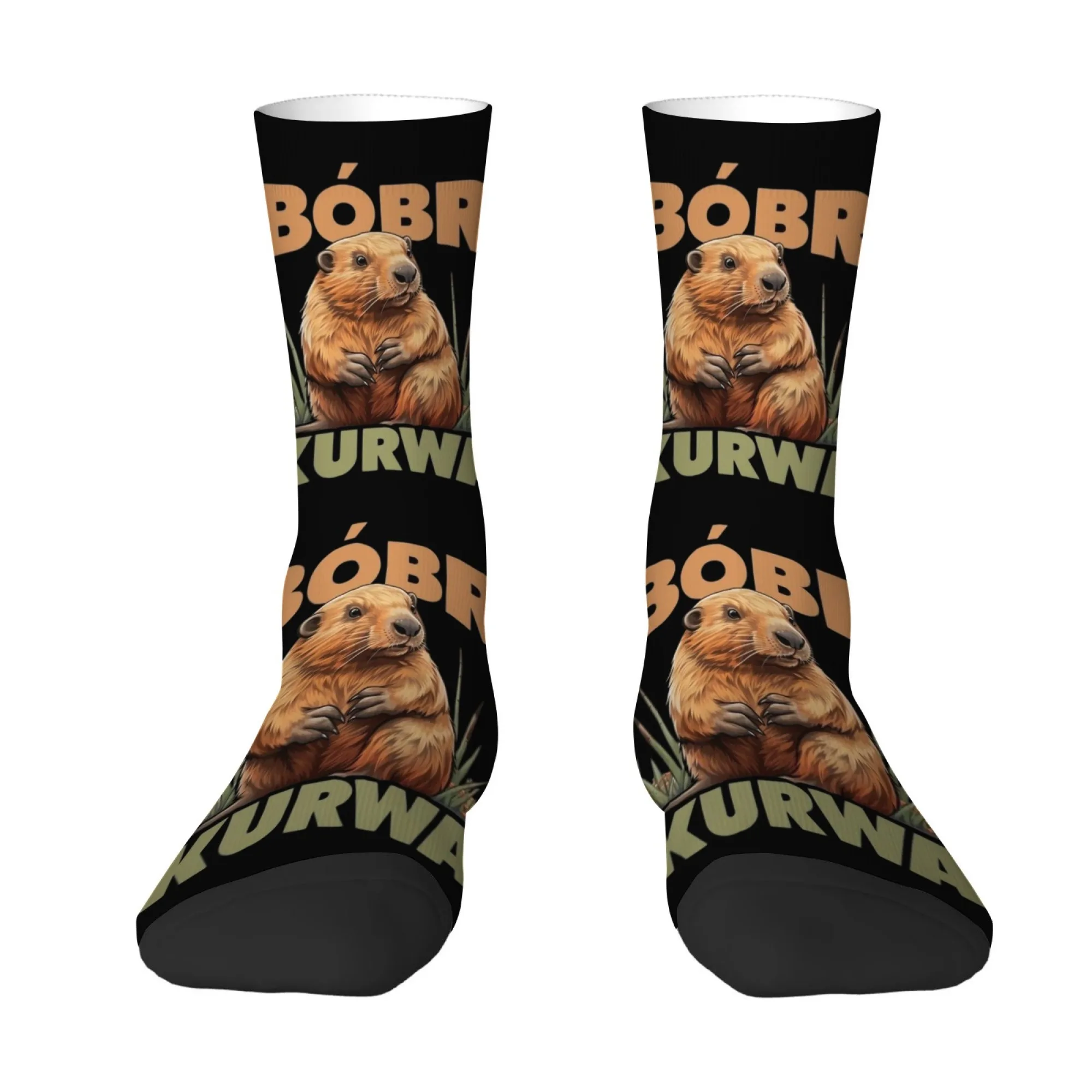 Internet-famous Polish Beaver Print Men's Mid-calf Socks Beaver Image 