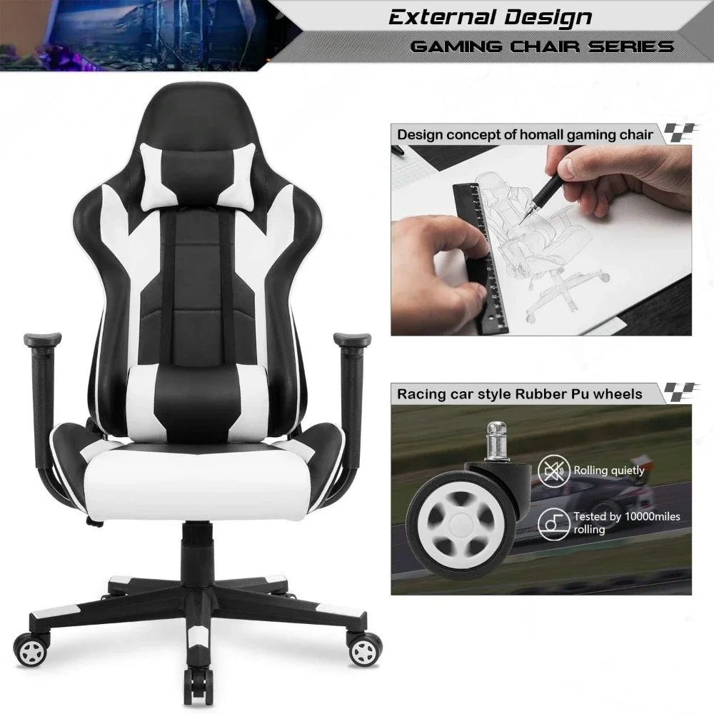 Gaming Chair, High Back Computer Chairs Racing Executive Ergonomic Adjustable, with Headrest and Lumbar Support Task Chair