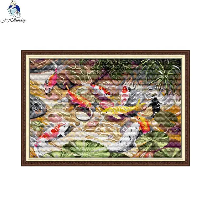 Nine Carps Joy Sunday Cross Stitch Kit Animal Pattern Aida 14CT 11CT Canvas Printed Needlework Kids Hand Embroidery Set Gifts