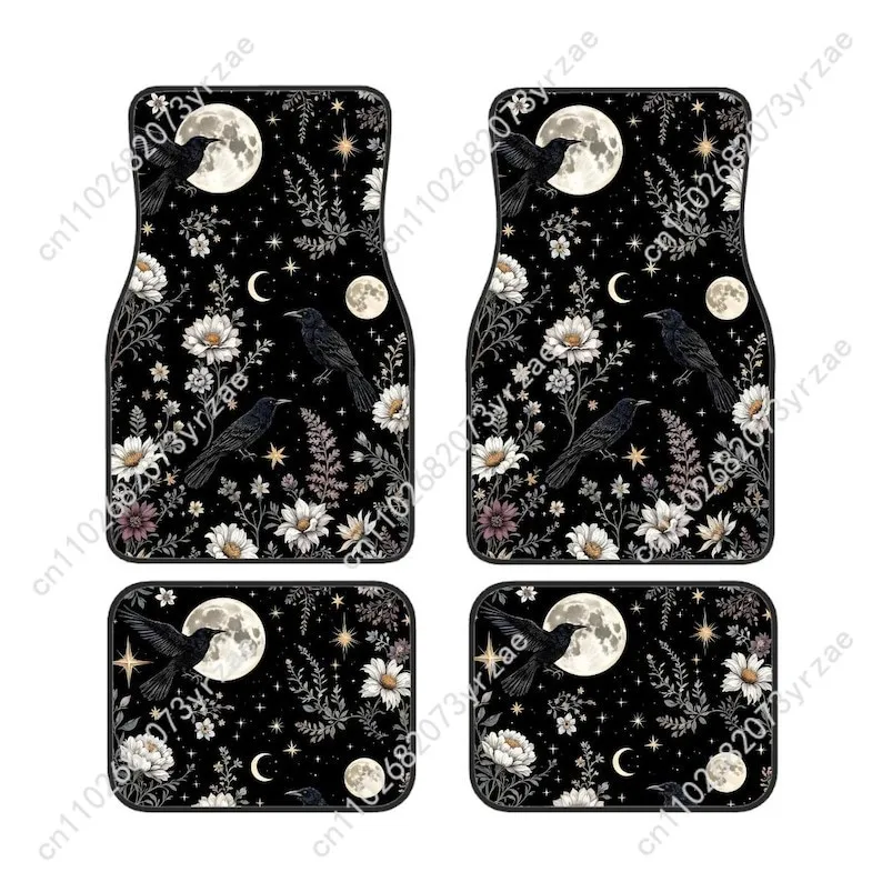 

Witchy Black Crow 4pcs Universal Car Floor Mats All-Season Fashionable Auto Interio Absorbent Non-Slip Washable Car Floor Mats