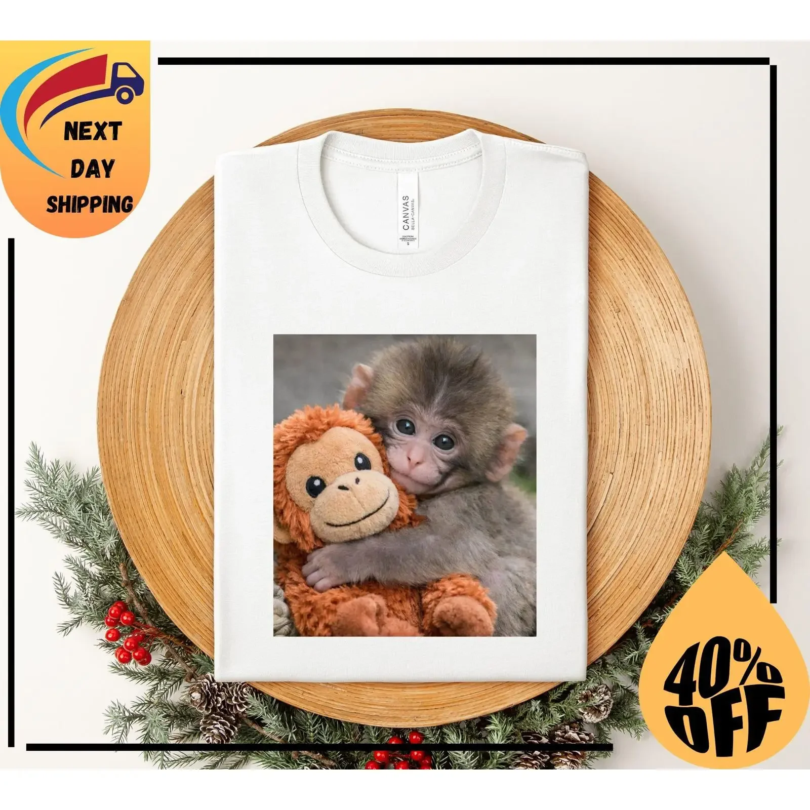 Baby Monkey Punch T Shirt Animal Lover Cute Team Wildlife Cozy  vintage Washed Versatile Unisex Breathable