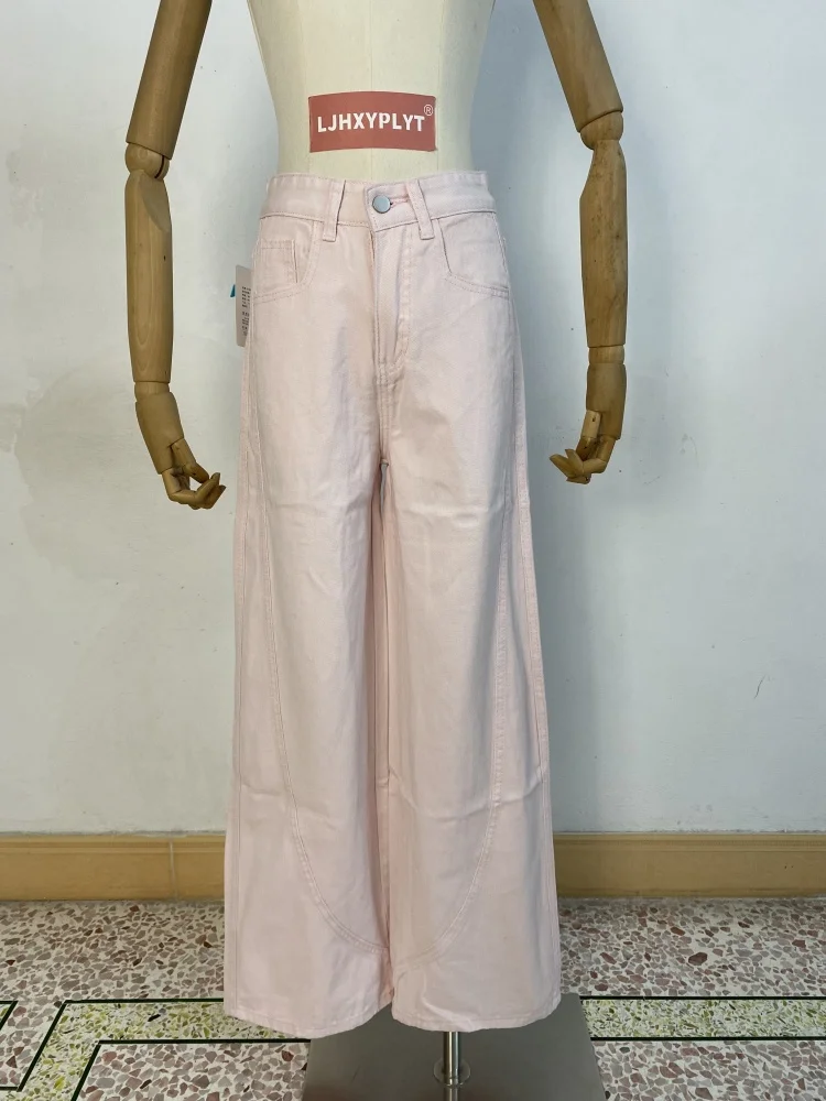 

Женские розовые изогнутые широкие брюки, брюки для молодых девушек, повседневные брюки по индивидуальному заказу, уличные женские мешковатые спортивные штаны с высокой талией