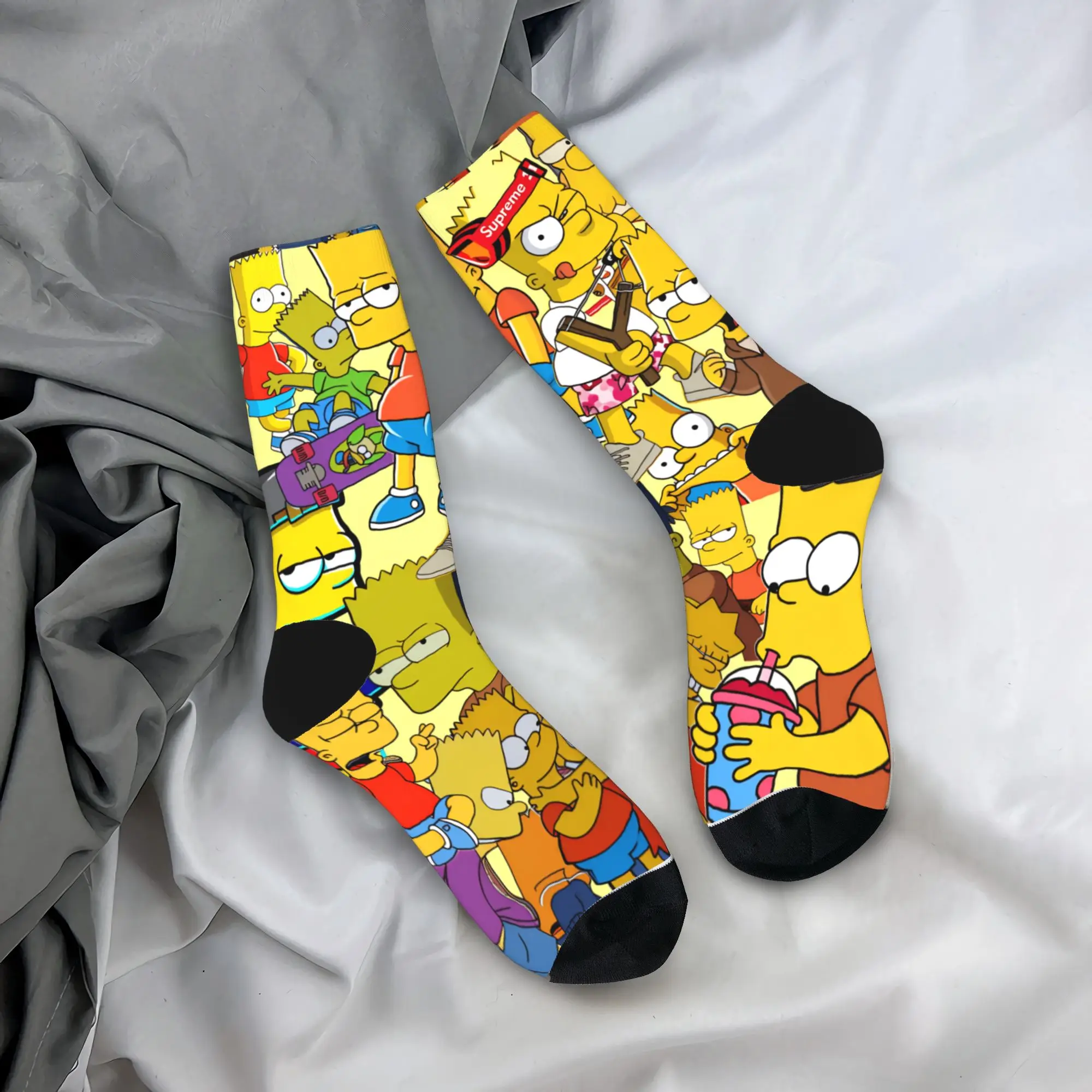 S-Simpsons Funny Bart Meme Collage Socken, rutschfeste Strümpfe für Herren, weiche, atmungsaktive Laufsocken, Winter-Freizeitsocken mit Aufdruck