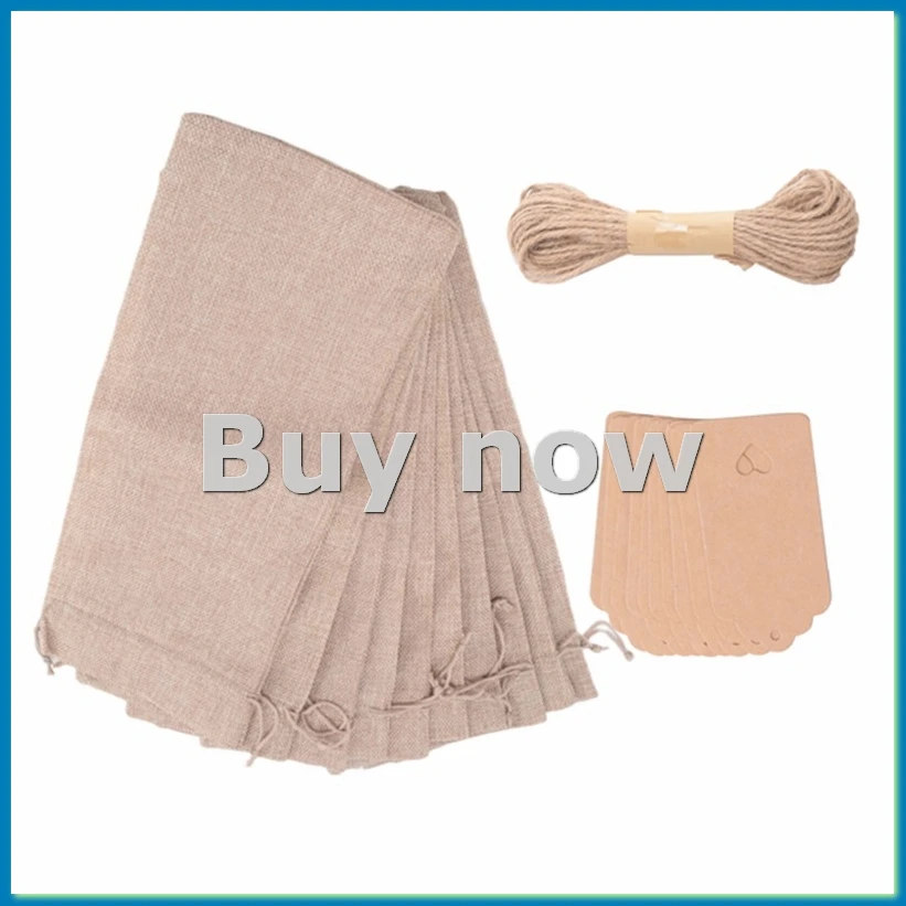 Burlap Wine Bags Bags with Drawstrings, Single Reusable Wine Bottle Covers with Ropes and Tags (10 Pcs)-ROWI