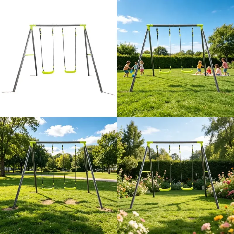 for Double Children Swing Set Heavy Duty A Frame Steel Frame 2 Ergonomic Plastic Seats Rust Proof Metal Outdoor Backyard Play
