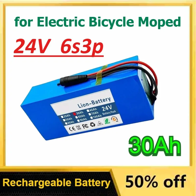 24V 30Ah 6s3p 18650 Rechargeable Lithium Battery for Electric Bicycle Moped Electric Scooter Battery Pack+charger