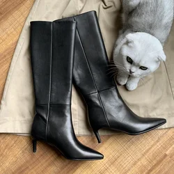 Slip On Woman Boots Pointed Toe Women's Daily Shoes Sexy High Heel Nightclub Party Pleated Solid Warm Winter Tigh High Boots