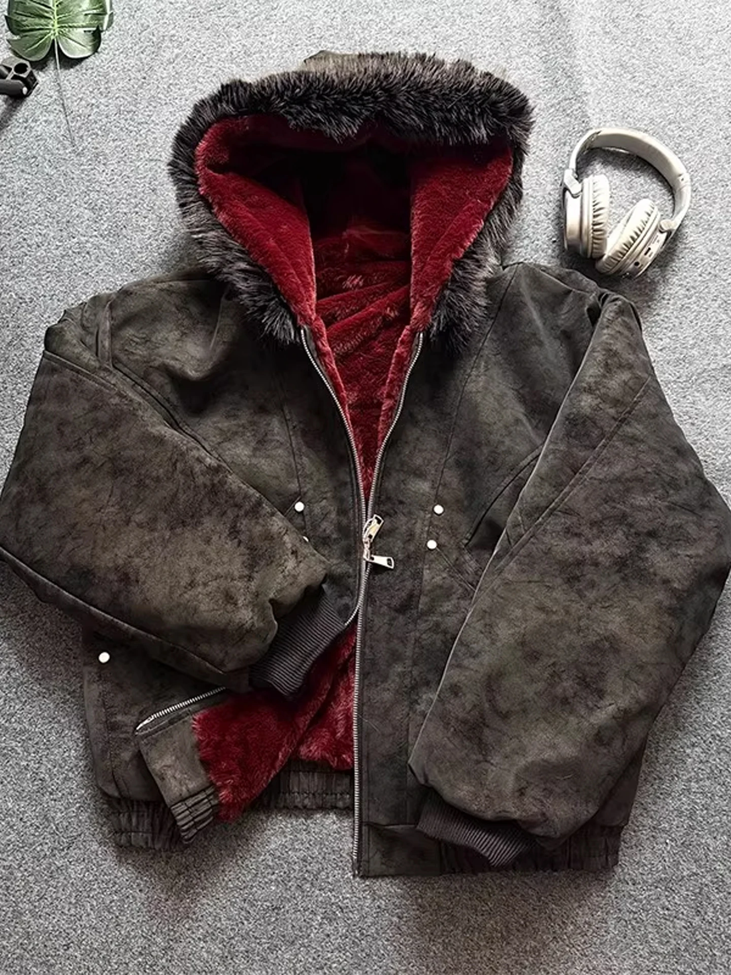 

Men's Thiened Fce Lined Cotton Jaet with Fur Collar ort Sle Winter Coat Warm And Sli Casual Outerwear