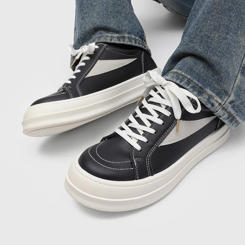 

New Men's Shoes Chunky Platform Sneakers PU Height Increasing Shoes Fashion Retro Round Toe Casual Skateboarding Shoes for Male