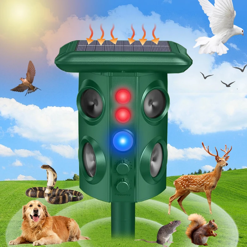 Répulsif solaire pour animaux, lot de 2/lot de 1, avec lumière stroboscopique LED – Idéal pour les cours, les jardins et les vergers