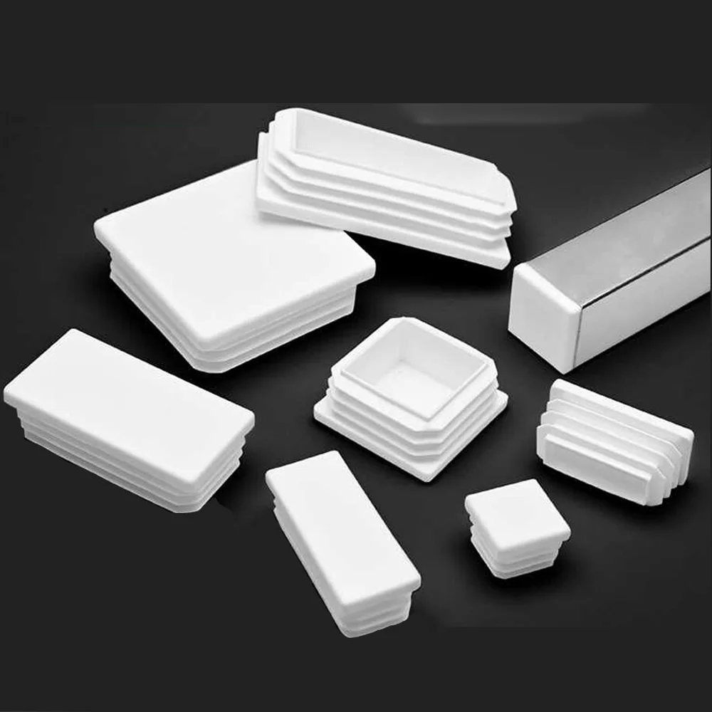 Square/Rectangle Plastic White Blanking End Cap Caps Tube Pipe Inserts Plug Bung Cover Steel Table Leg Feet Pad 13x13~120x120mm