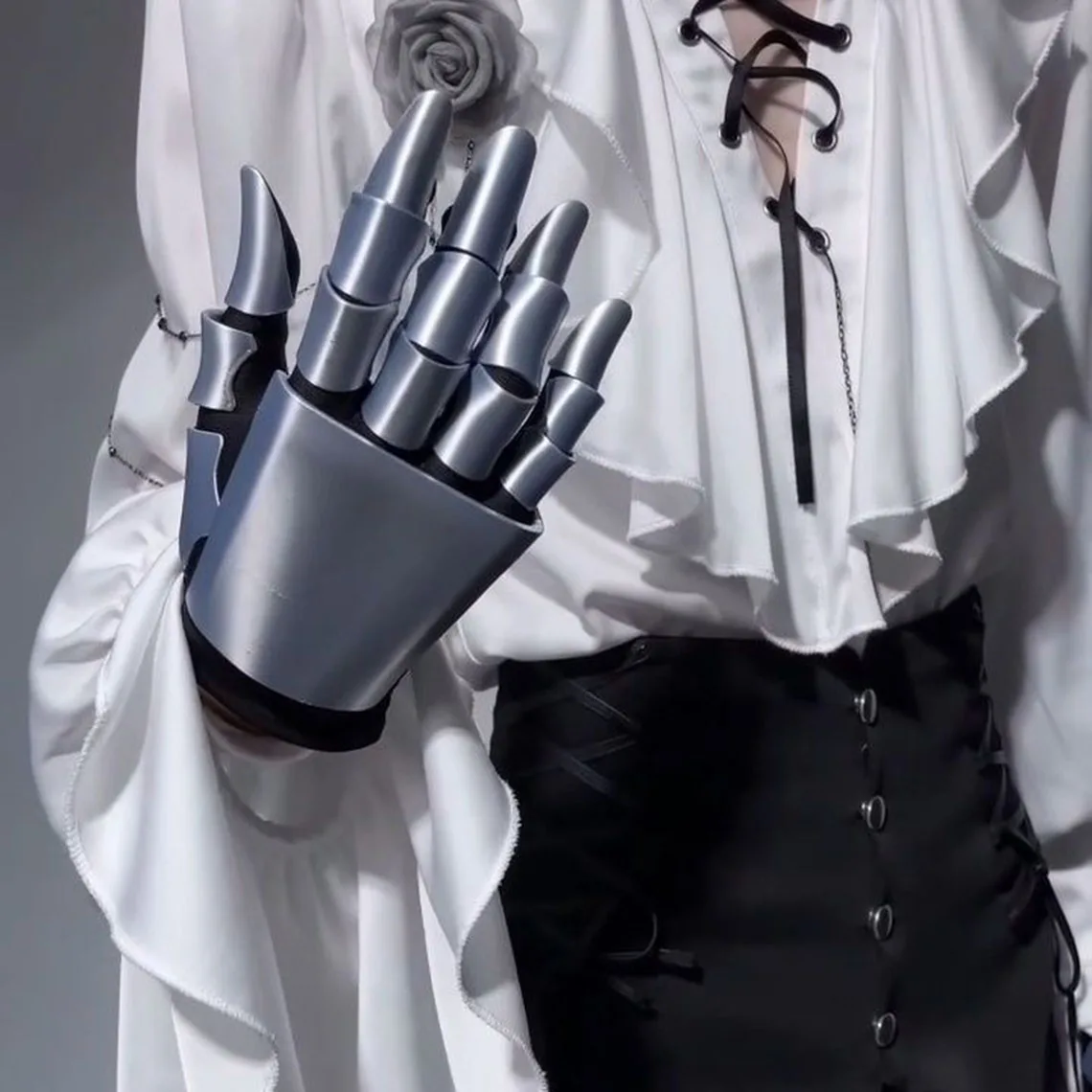 Cyberpunk 3D Printed Mechanical Gauntlet Gloves Articulated Hand Armor Touchscreen Cosplay Knight Costume Prop