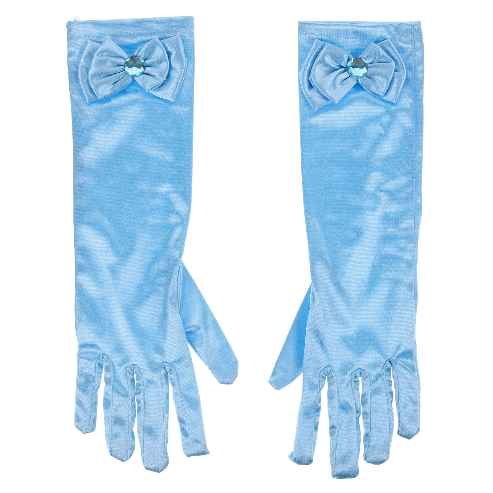 

1Pair Bowknot Satin Long Gloves Kids Long Finger Dress Gloves Flower Girl Party Cosplay Performance Accessories