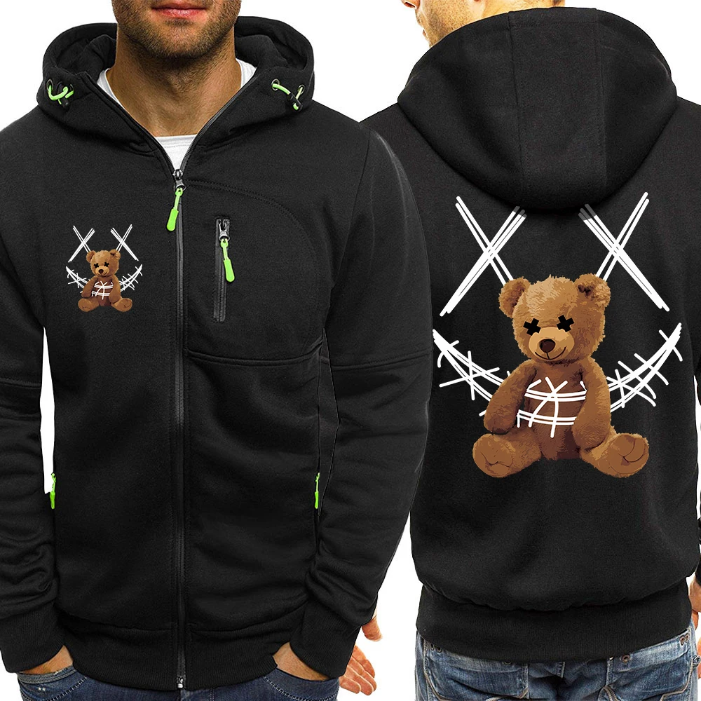 Humorous Ted bear Fashion Streetwear For Men Personality Hip Hop Clothing Autumn Warm Casual Hooded Oversized Zip Pocket Coats